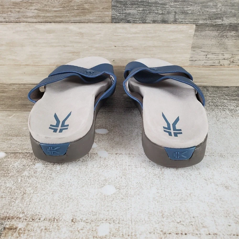 Kuru Breeze Womens Slide Sandal Sz 8 W Mineral Blue Faded Brown Slip On Open Toe